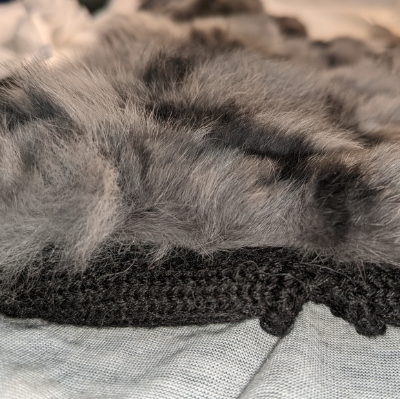 JOCELYN RABBIT FUR TOPPED WOOL BLEND FINGERLESS GLOVES MITTENS - Picture 3 of 5